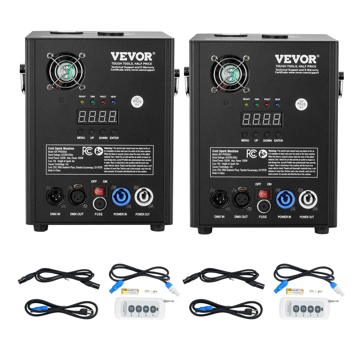 VEVOR Auksto dzirksteļu mašīna 2 gab., 500 W, regulējams augstums 2–4 m, DMX sistēma, LED ekrāns, rokturis, alumīnija korpuss, skatuvei, DJ, kāzām un pasākumiem - ZEMLETES.LV