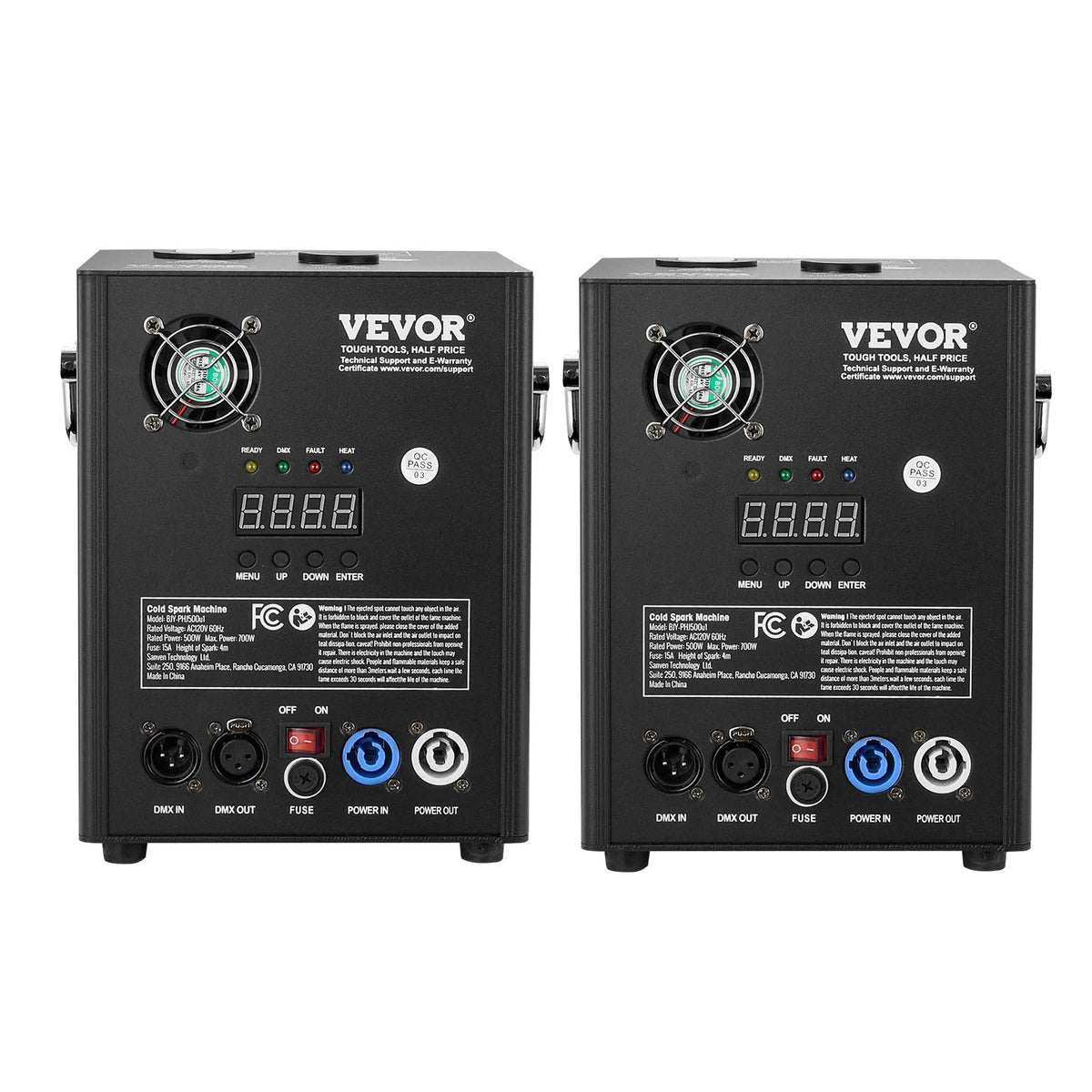 VEVOR Auksto dzirksteļu mašīna 2 gab., 500 W, regulējams augstums 2–4 m, DMX sistēma, LED ekrāns, rokturis, alumīnija korpuss, skatuvei, DJ, kāzām un pasākumiem - ZEMLETES.LV