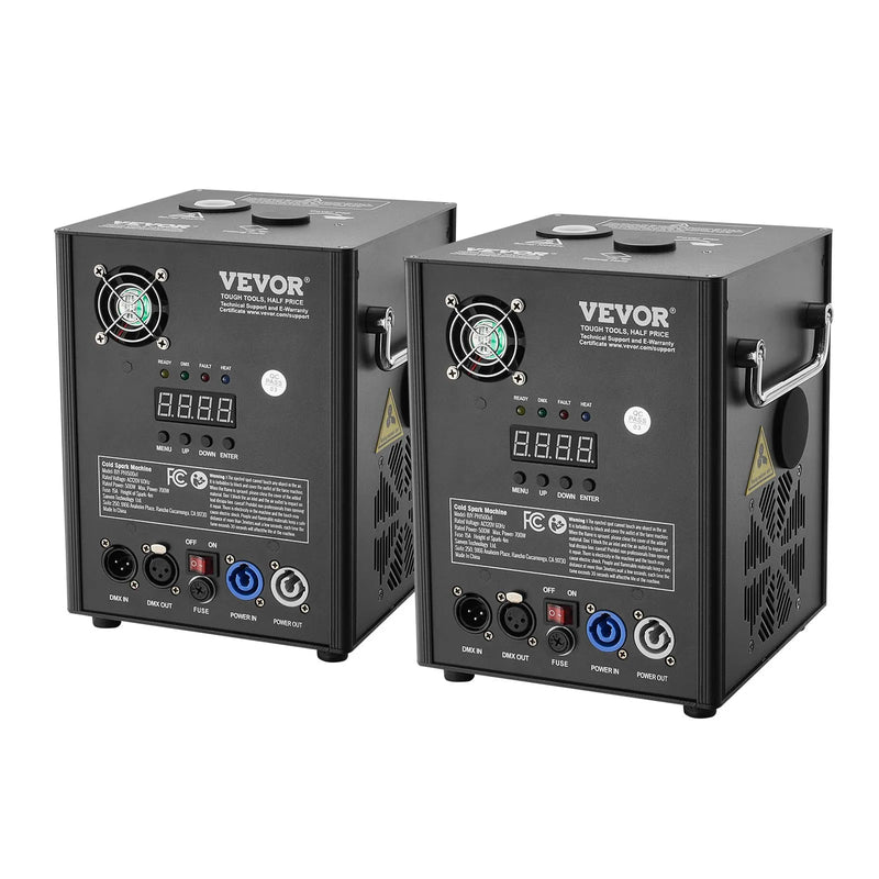 VEVOR Auksto dzirksteļu mašīna 2 gab., 500 W, regulējams augstums 2–4 m, DMX sistēma, LED ekrāns, rokturis, alumīnija korpuss, skatuvei, DJ, kāzām un pasākumiem - ZEMLETES.LV