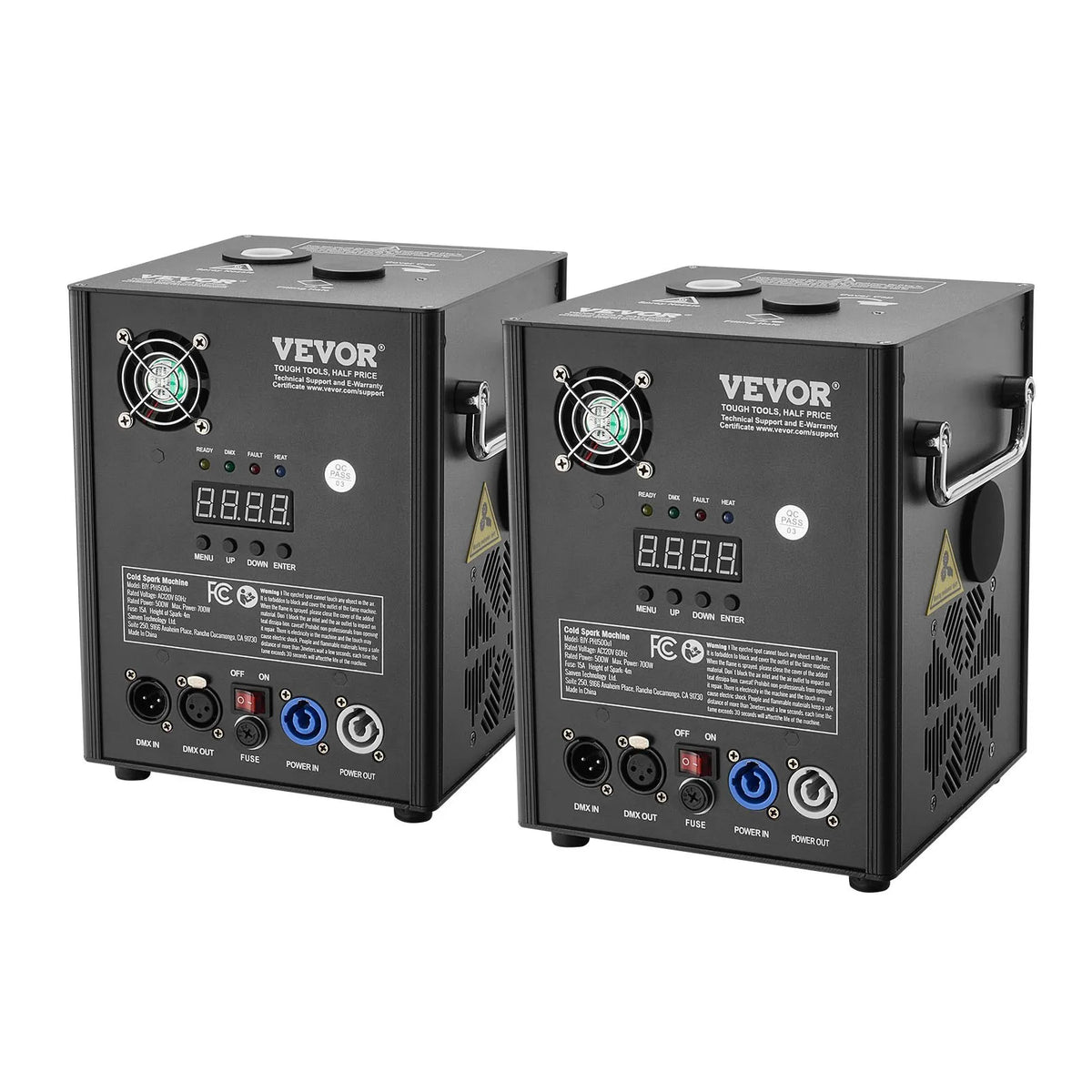 VEVOR Auksto dzirksteļu mašīna 2 gab., 500 W, regulējams augstums 2–4 m, DMX sistēma, LED ekrāns, rokturis, alumīnija korpuss, skatuvei, DJ, kāzām un pasākumiem - ZEMLETES.LV