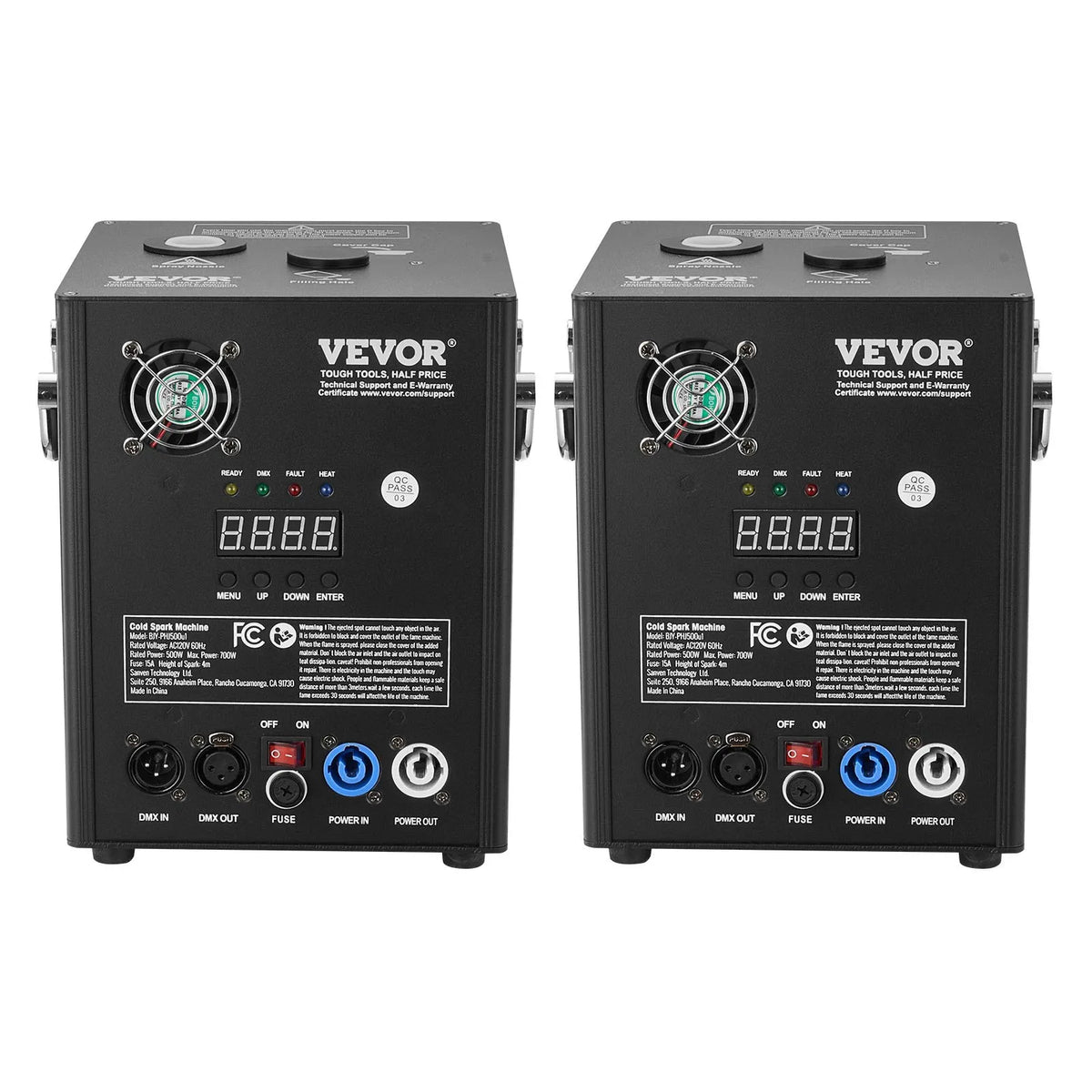 VEVOR Auksto dzirksteļu mašīna 2 gab., 500 W, regulējams augstums 2–4 m, DMX sistēma, LED ekrāns, rokturis, alumīnija korpuss, skatuvei, DJ, kāzām un pasākumiem - ZEMLETES.LV
