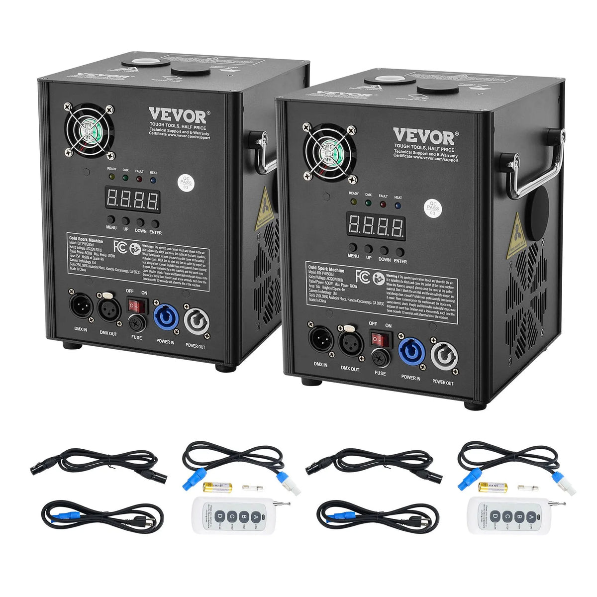 VEVOR Auksto dzirksteļu mašīna 2 gab., 500 W, regulējams augstums 2–4 m, DMX sistēma, LED ekrāns, rokturis, alumīnija korpuss, skatuvei, DJ, kāzām un pasākumiem - ZEMLETES.LV