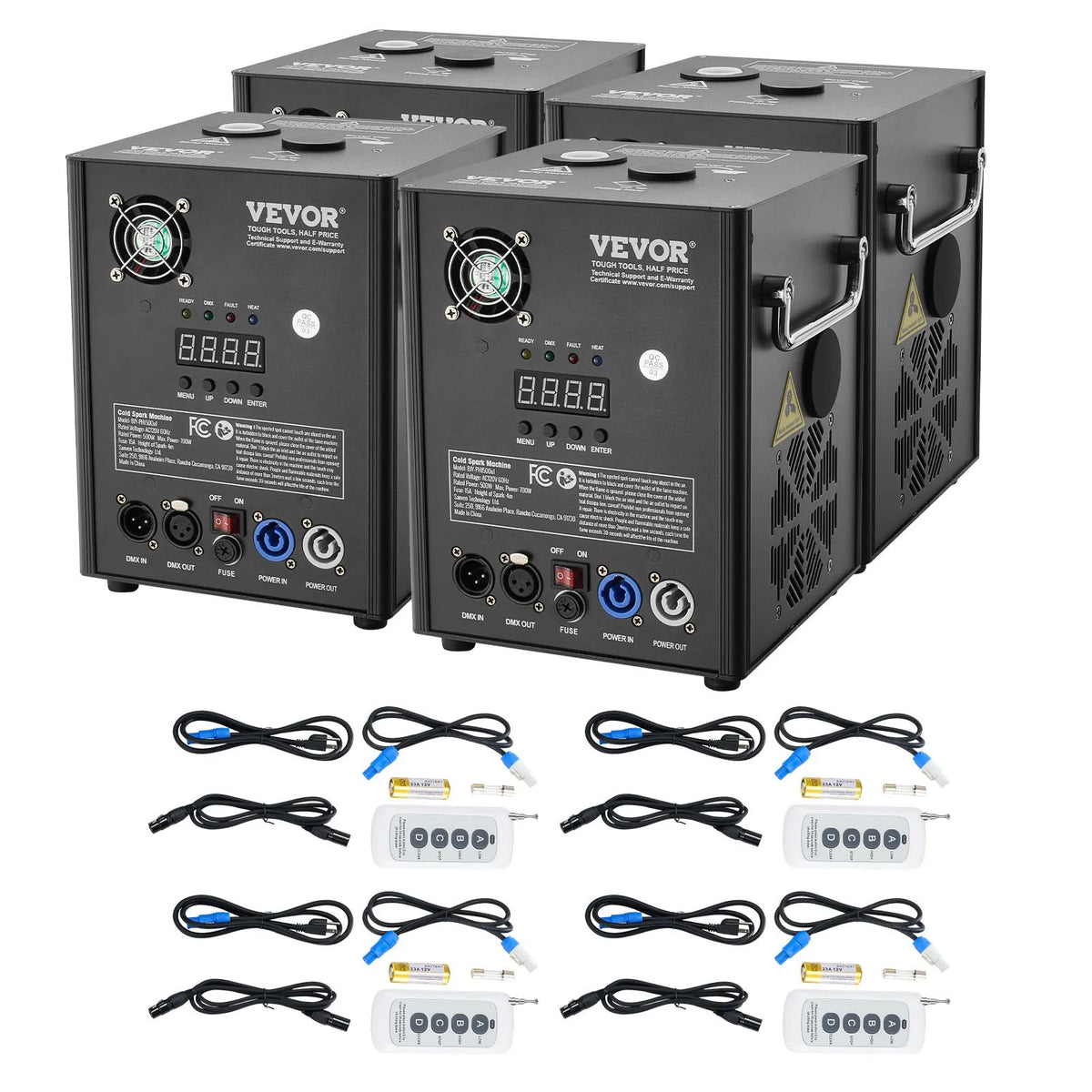 VEVOR Auksto dzirksteļu mašīna 4 gab., 500 W, regulējams augstums 2–4 m, DMX sistēma, LED ekrāns, rokturis, alumīnija korpuss, skatuvei, DJ, kāzām un pasākumiem - ZEMLETES.LV