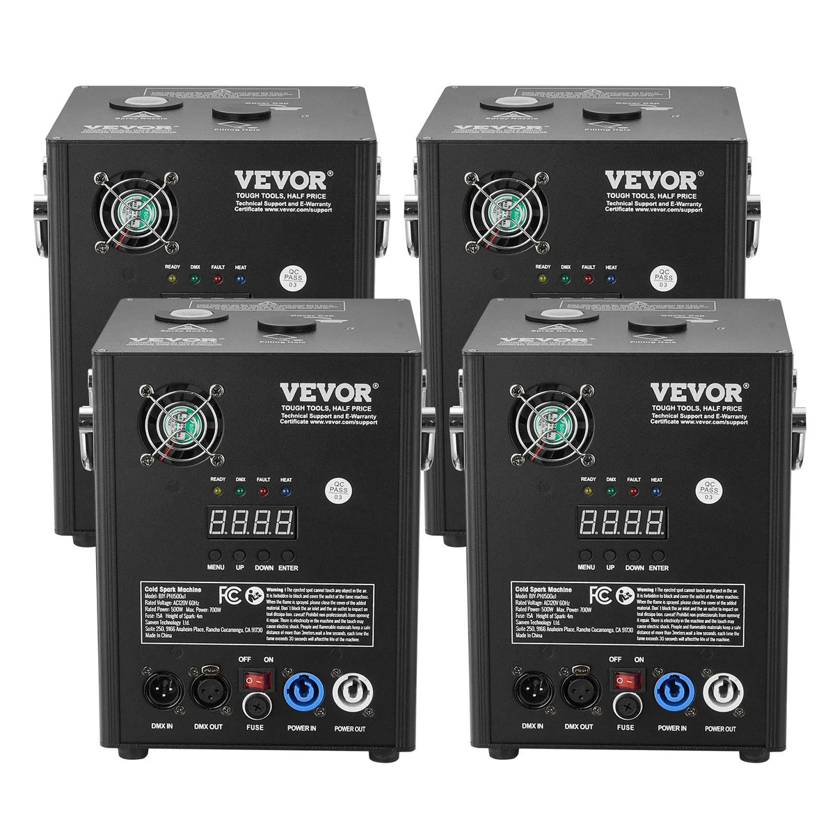 VEVOR Auksto dzirksteļu mašīna 4 gab., 500 W, regulējams augstums 2–4 m, DMX sistēma, LED ekrāns, rokturis, alumīnija korpuss, skatuvei, DJ, kāzām un pasākumiem - ZEMLETES.LV