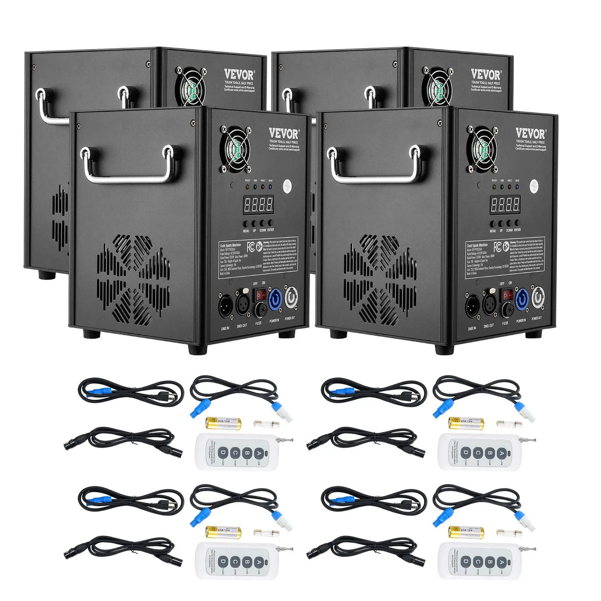 VEVOR Auksto dzirksteļu mašīna 4 gab., 500 W, regulējams augstums 2–4 m, DMX sistēma, LED ekrāns, rokturis, alumīnija korpuss, skatuvei, DJ, kāzām un pasākumiem - ZEMLETES.LV