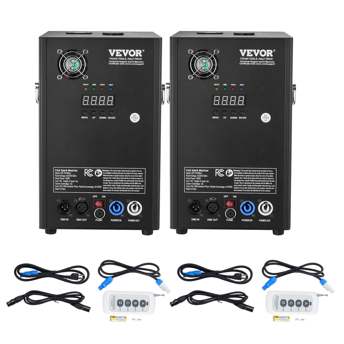 VEVOR Auksto dzirksteļu mašīna 2 gab., 700 W, regulējams augstums 2–5 m, DMX sistēma, LED ekrāns, rokturis, alumīnija korpuss, skatuvei, DJ, kāzām un pasākumiem - ZEMLETES.LV