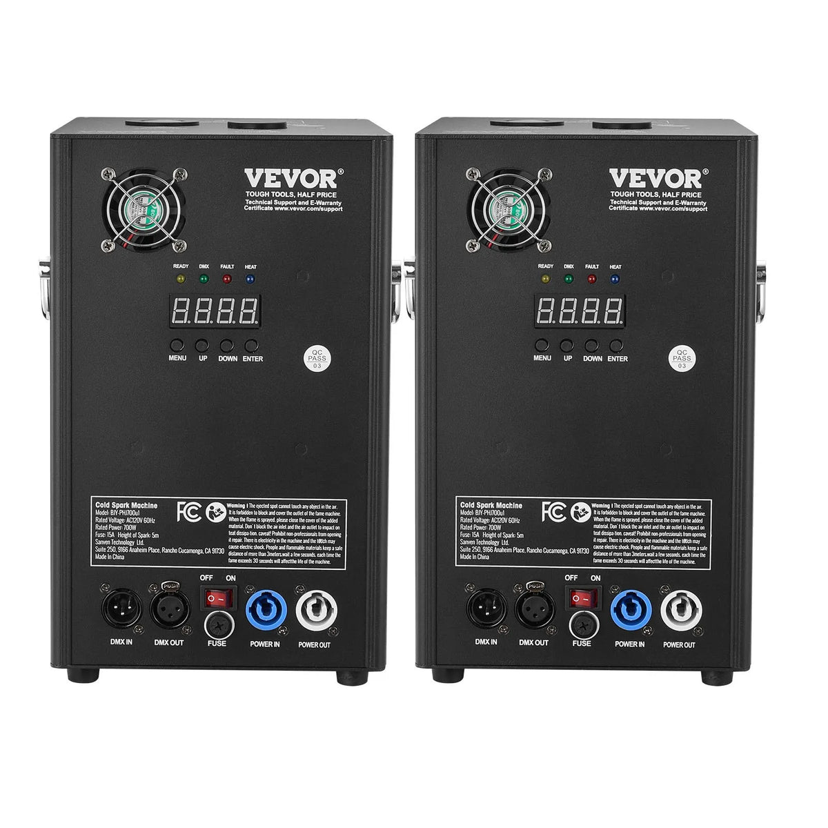 VEVOR Auksto dzirksteļu mašīna 2 gab., 700 W, regulējams augstums 2–5 m, DMX sistēma, LED ekrāns, rokturis, alumīnija korpuss, skatuvei, DJ, kāzām un pasākumiem - ZEMLETES.LV