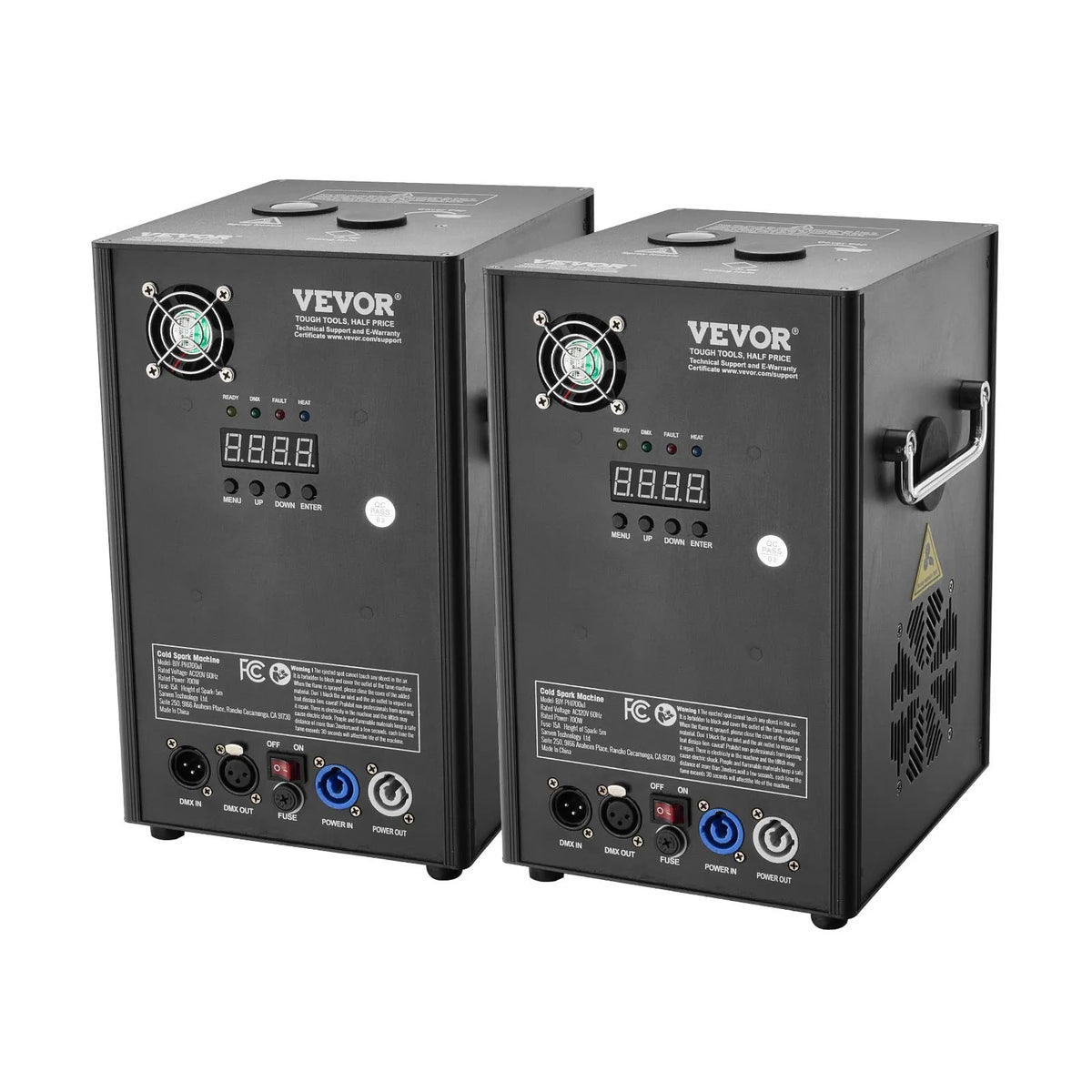 VEVOR Auksto dzirksteļu mašīna 2 gab., 700 W, regulējams augstums 2–5 m, DMX sistēma, LED ekrāns, rokturis, alumīnija korpuss, skatuvei, DJ, kāzām un pasākumiem - ZEMLETES.LV