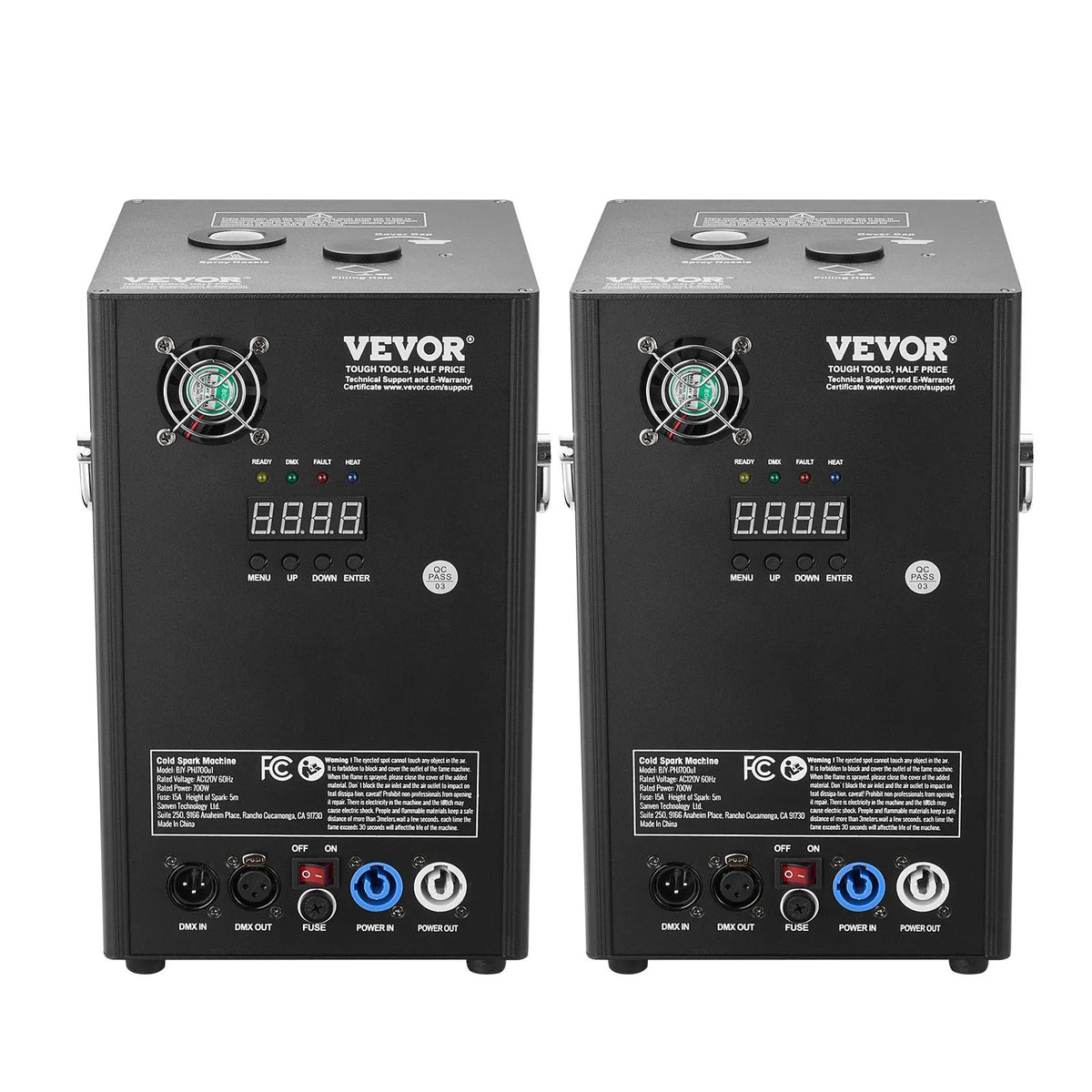 VEVOR Auksto dzirksteļu mašīna 2 gab., 700 W, regulējams augstums 2–5 m, DMX sistēma, LED ekrāns, rokturis, alumīnija korpuss, skatuvei, DJ, kāzām un pasākumiem - ZEMLETES.LV