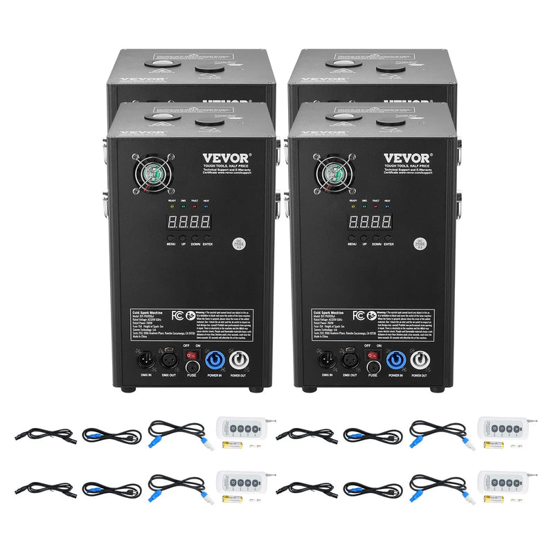 VEVOR Auksto dzirksteļu mašīna 4 gab., 700 W, regulējams augstums 2–5 m, DMX sistēma, LED ekrāns, rokturis, alumīnija korpuss, skatuvei, DJ, kāzām un pasākumiem - ZEMLETES.LV