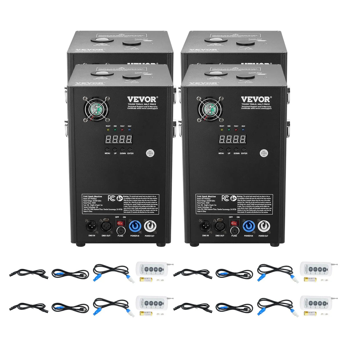 VEVOR Auksto dzirksteļu mašīna 4 gab., 700 W, regulējams augstums 2–5 m, DMX sistēma, LED ekrāns, rokturis, alumīnija korpuss, skatuvei, DJ, kāzām un pasākumiem - ZEMLETES.LV
