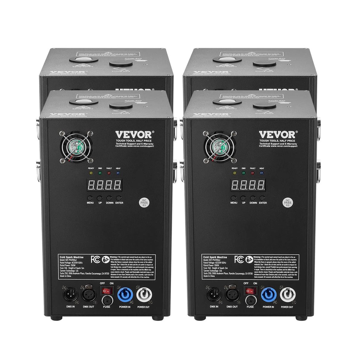 VEVOR Auksto dzirksteļu mašīna 4 gab., 700 W, regulējams augstums 2–5 m, DMX sistēma, LED ekrāns, rokturis, alumīnija korpuss, skatuvei, DJ, kāzām un pasākumiem - ZEMLETES.LV