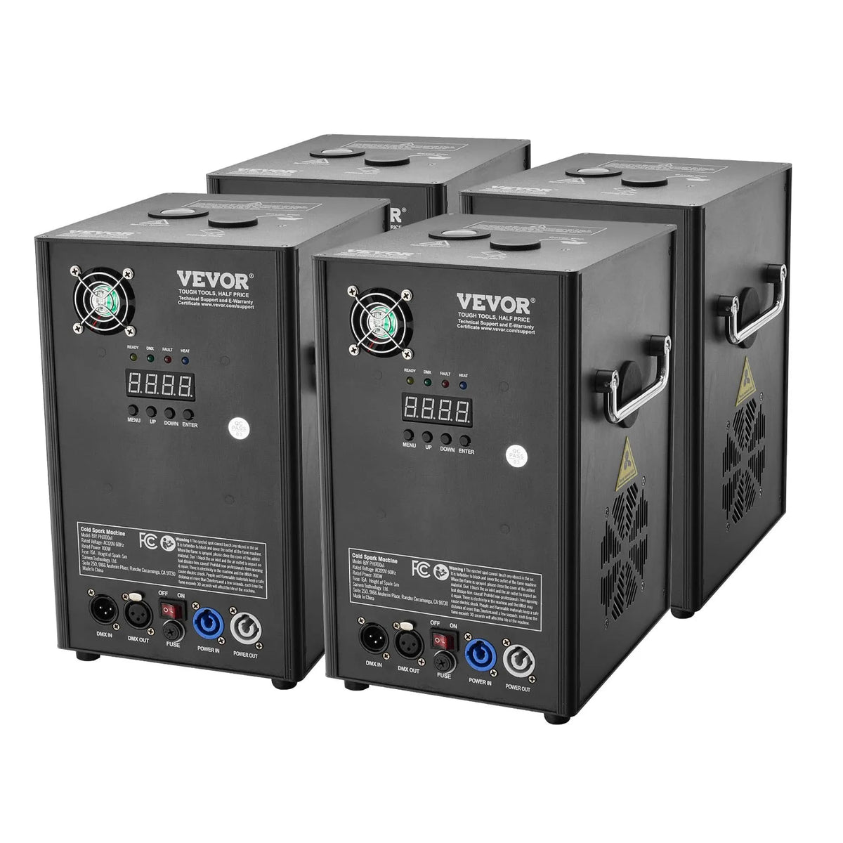 VEVOR Auksto dzirksteļu mašīna 4 gab., 700 W, regulējams augstums 2–5 m, DMX sistēma, LED ekrāns, rokturis, alumīnija korpuss, skatuvei, DJ, kāzām un pasākumiem - ZEMLETES.LV