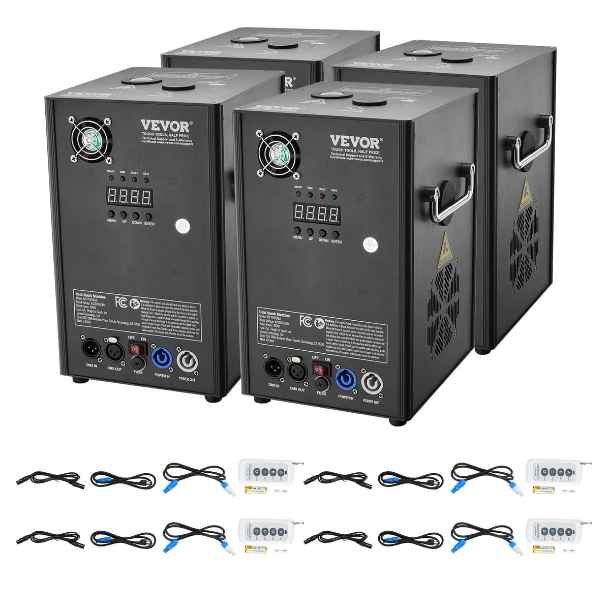 VEVOR Auksto dzirksteļu mašīna 4 gab., 700 W, regulējams augstums 2–5 m, DMX sistēma, LED ekrāns, rokturis, alumīnija korpuss, skatuvei, DJ, kāzām un pasākumiem - ZEMLETES.LV
