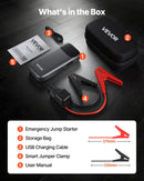 VEVOR automašīnas akumulatora starteris, 6000 A pīķa strāva, 12 V portatīvs litija akumulatora palaidējs ar jaudas banku, 3 režīmu lukturītis un starta kabeļi, paredzēts līdz 10 l benzīna un 10 l dīzeļdzinējiem