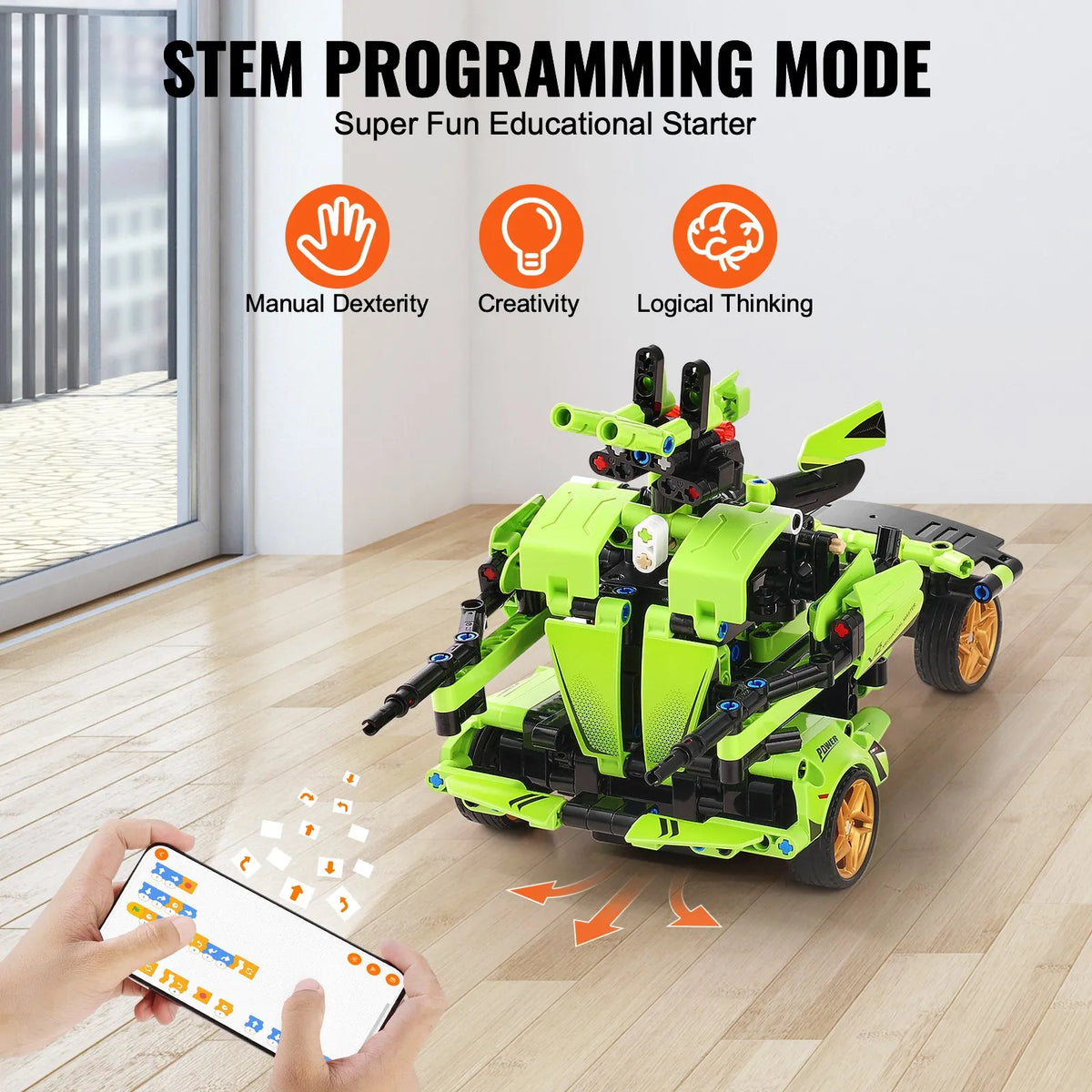 VEVOR STEM konstruktors 2 vienā, 461 detaļa, programmējams RC auto/robots, no 6 gadiem