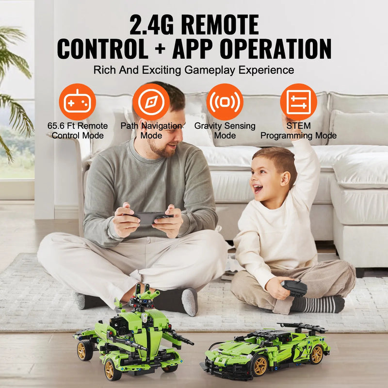 VEVOR STEM konstruktors bērniem 2-in-1, 461 detaļu kluču komplekts ar tālvadību un lietotnes vadību, RC automašīna/robots, programmējams STEM robots bērniem no 6 gadiem