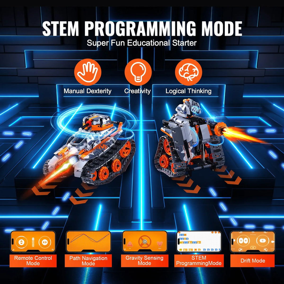 VEVOR STEM-конструктор 5 в 1, 554 детали, программируемый RC-робот, машина и танк, от 6 лет