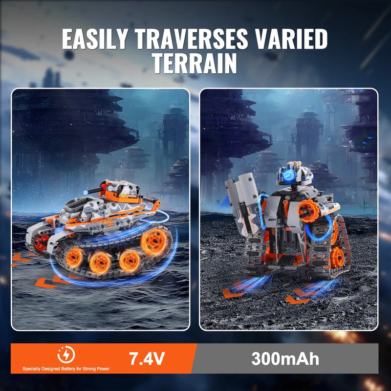 VEVOR STEM konstruktors bērniem 5-in-1, 554 detaļu kluču komplekts ar tālvadību un lietotnes vadību, RC automašīna, robots, tanks, Rubika kubs un sniega tīrītājs, programmējams STEM robots bērniem no 6 gadiem