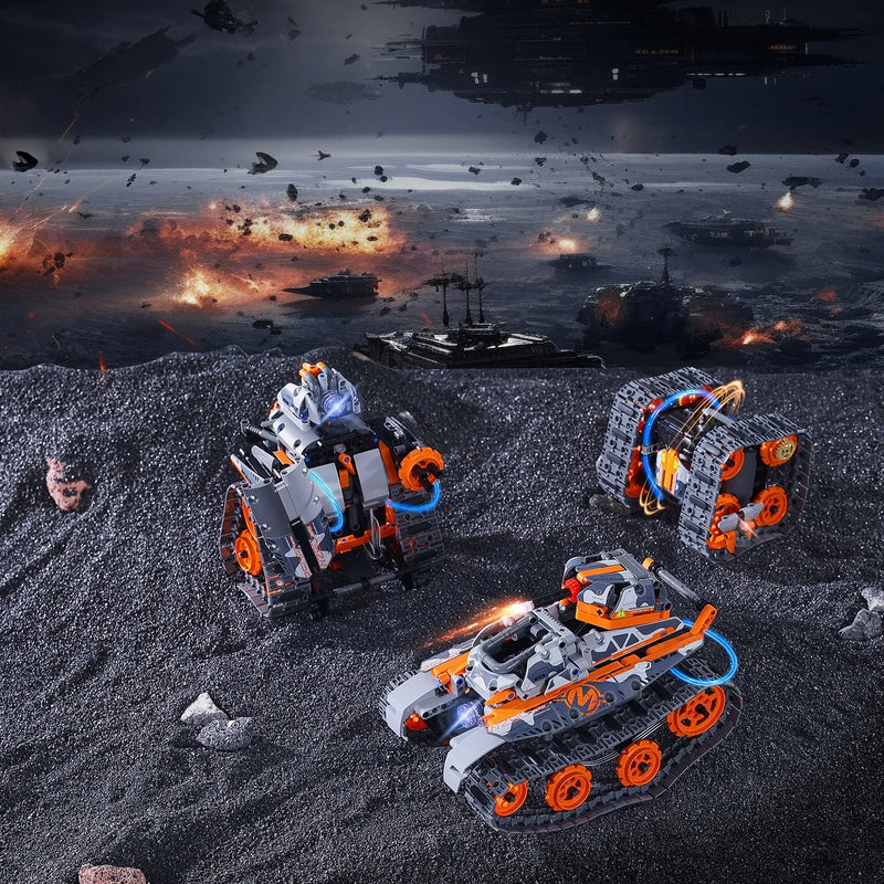 VEVOR STEM konstruktors bērniem 5-in-1, 554 detaļu kluču komplekts ar tālvadību un lietotnes vadību, RC automašīna, robots, tanks, Rubika kubs un sniega tīrītājs, programmējams STEM robots bērniem no 6 gadiem