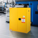 VEVOR 128,7 l uzliesmojošu šķidrumu drošības skapis 1095 × 460 × 1273 mm, Q235 auksti velmēta tērauda skapis ar 1 regulējamu plauktu, 2 manuāli aizveramām durvīm, ventilāciju un zemējumu, rūpnieciskai lietošanai, dzeltens.