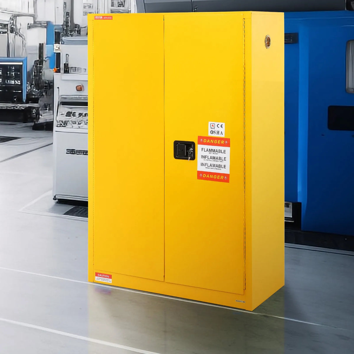 VEVOR 170.3 l Flammable Liquid Safety Cabinet 1090 × 460 × 1655 mm, Q235 Cold-Rolled Steel Cabinet with 2 Adjustable Shelves and 2 Manual Closing Doors, Industrial Use, Yellow