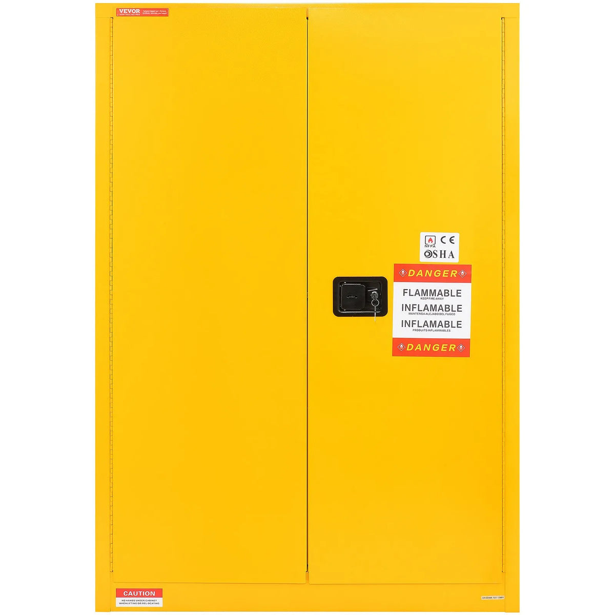 VEVOR 170.3 l Flammable Liquid Safety Cabinet 1090 × 460 × 1655 mm, Q235 Cold-Rolled Steel Cabinet with 2 Adjustable Shelves and 2 Manual Closing Doors, Industrial Use, Yellow