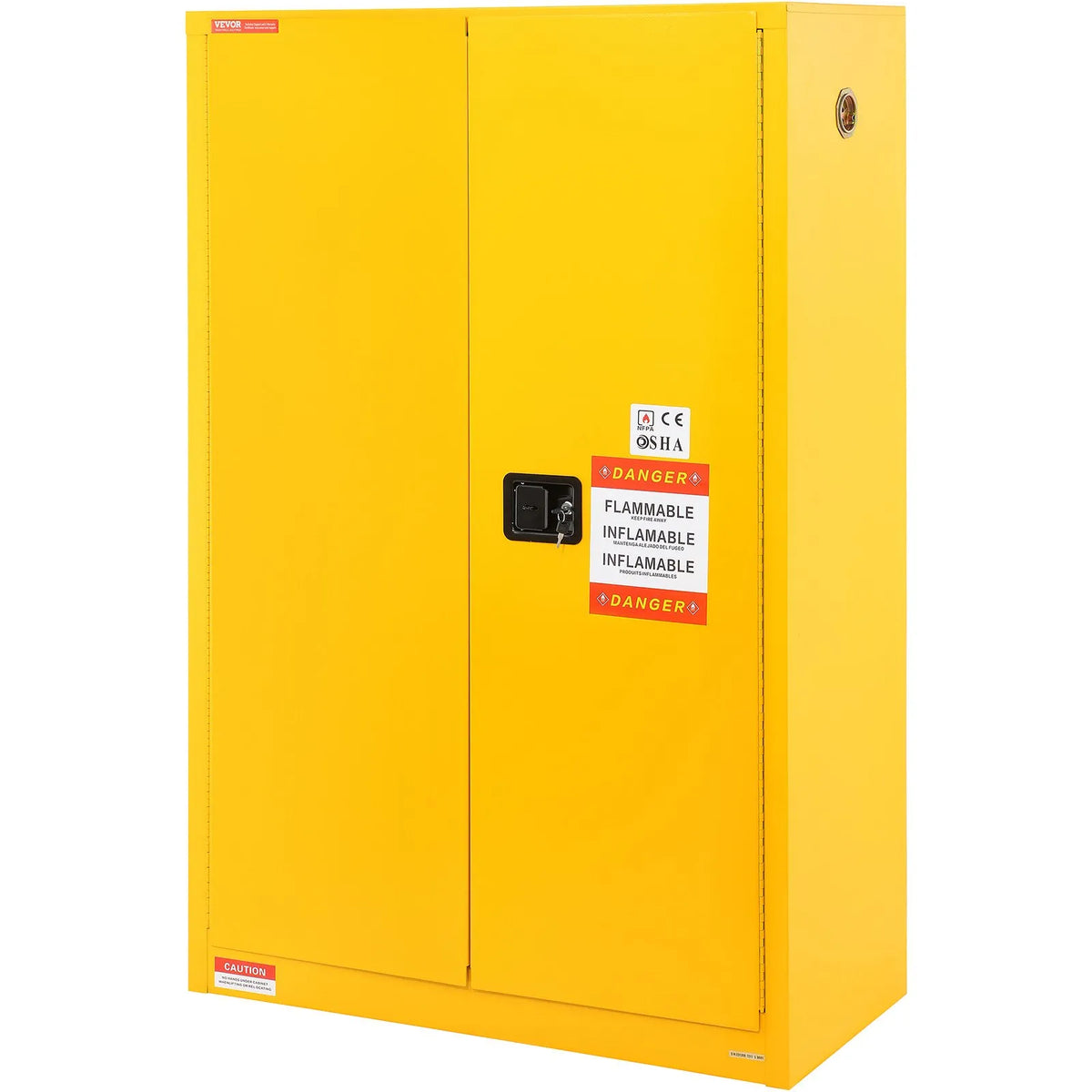 VEVOR 170.3 l Flammable Liquid Safety Cabinet 1090 × 460 × 1655 mm, Q235 Cold-Rolled Steel Cabinet with 2 Adjustable Shelves and 2 Manual Closing Doors, Industrial Use, Yellow