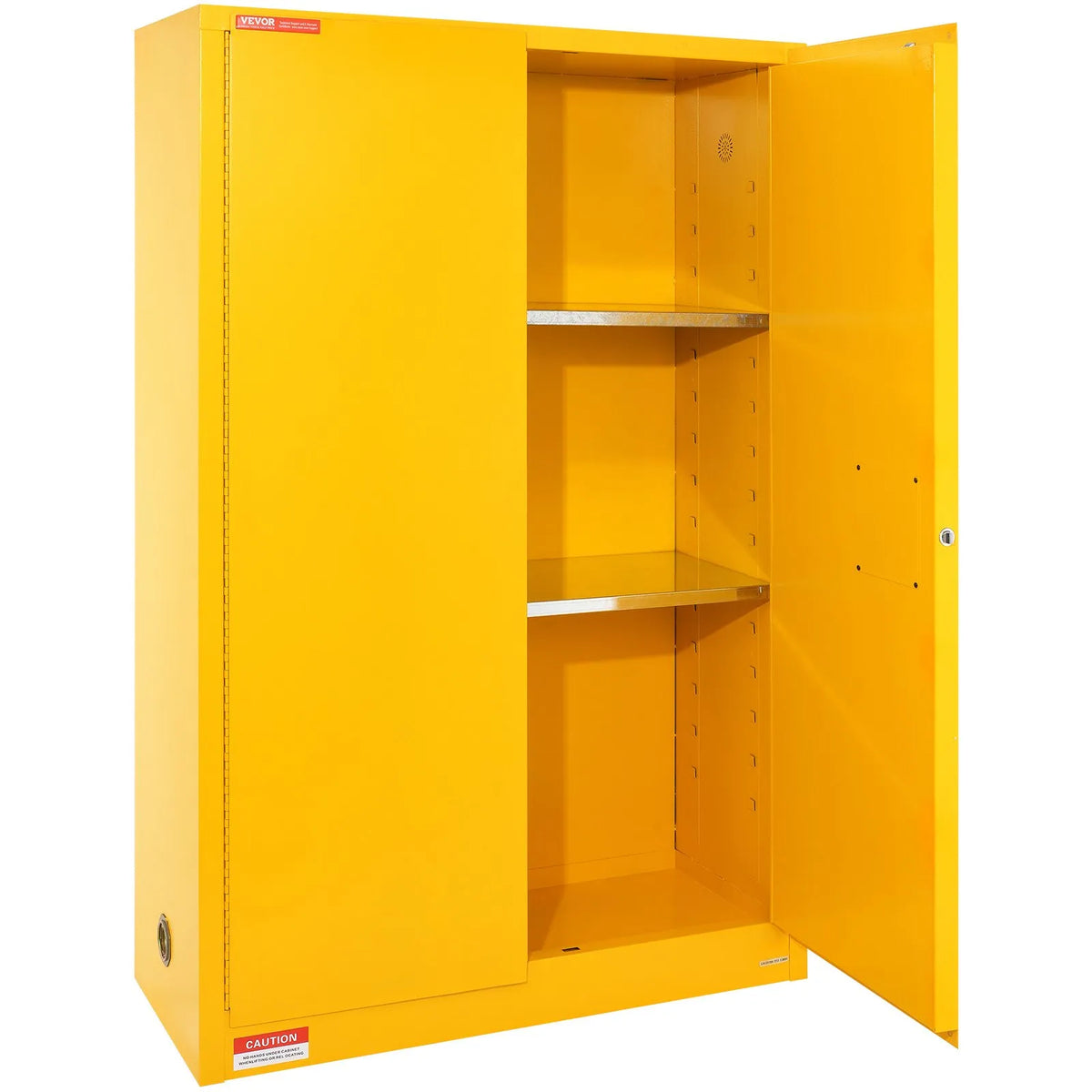 VEVOR 170.3 l Flammable Liquid Safety Cabinet 1090 × 460 × 1655 mm, Q235 Cold-Rolled Steel Cabinet with 2 Adjustable Shelves and 2 Manual Closing Doors, Industrial Use, Yellow