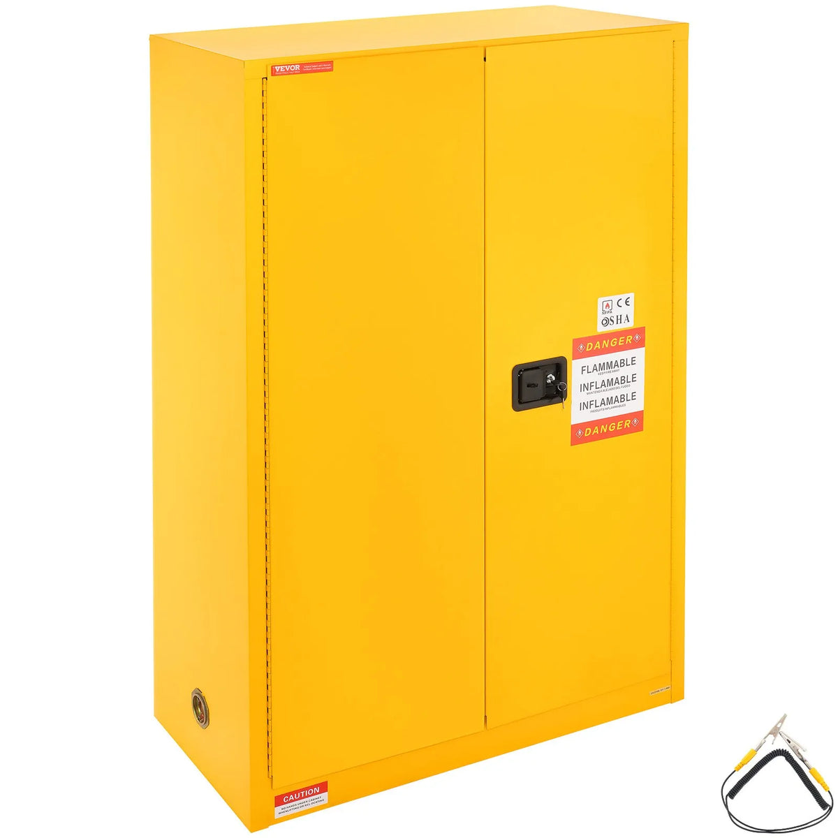 VEVOR 170.3 l Flammable Liquid Safety Cabinet 1090 × 460 × 1655 mm, Q235 Cold-Rolled Steel Cabinet with 2 Adjustable Shelves and 2 Manual Closing Doors, Industrial Use, Yellow