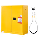 VEVOR 109,8 l uzliesmojošu šķidrumu drošības skapis 1092 × 460 × 1180 mm, Q235 un cinkota tērauda skapis ar 2 durvīm un 2 regulējamiem plauktiem, komerciālai, rūpnieciskai un mājas lietošanai, dzeltens.