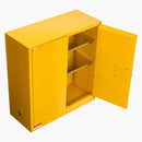 VEVOR 109,8 l uzliesmojošu šķidrumu drošības skapis 1092 × 460 × 1180 mm, Q235 un cinkota tērauda skapis ar 2 durvīm un 2 regulējamiem plauktiem, komerciālai, rūpnieciskai un mājas lietošanai, dzeltens.