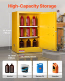 VEVOR 49,2 l uzliesmojošu šķidrumu drošības skapis, 590 × 460 × 900 mm, Q235 un cinkota tērauda skapis ar vienām durvīm un 2 regulējamiem plauktiem, rūpnieciskai un komerciālai lietošanai, dzeltens