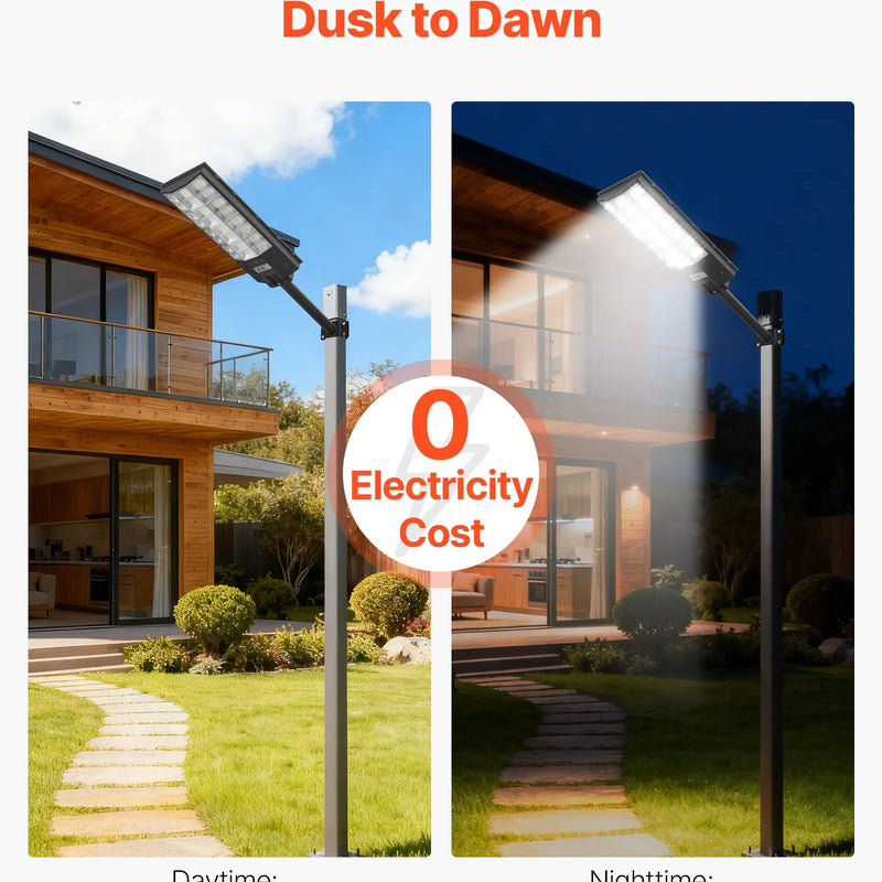 VEVOR 8000 W saules ielas lampa āra lietošanai 450000 lm LED drošības prožektors ar kustības sensoru, krēsla līdz rītausmai, IP65, piebraucamajam ceļam un pagalmam, 1 gab. - ZEMLETES.LV