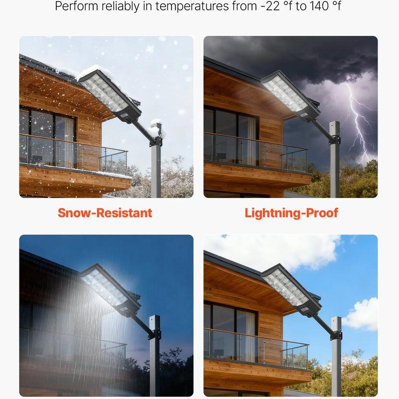 VEVOR 8000 W saules ielas lampa āra lietošanai 450000 lm LED drošības prožektors ar kustības sensoru, krēsla līdz rītausmai, IP65, piebraucamajam ceļam un pagalmam, 1 gab. - ZEMLETES.LV