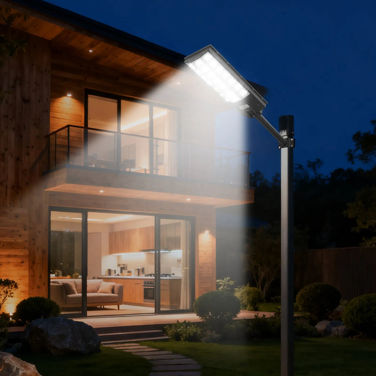 VEVOR 8000 W saules ielas lampa āra lietošanai 450000 lm LED drošības prožektors ar kustības sensoru, krēsla līdz rītausmai, IP65, piebraucamajam ceļam un pagalmam, 1 gab. - ZEMLETES.LV
