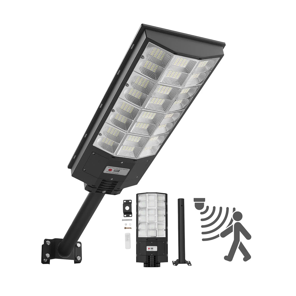 VEVOR 8000 W saules ielas lampa āra lietošanai 450000 lm LED drošības prožektors ar kustības sensoru, krēsla līdz rītausmai, IP65, piebraucamajam ceļam un pagalmam, 1 gab. - ZEMLETES.LV