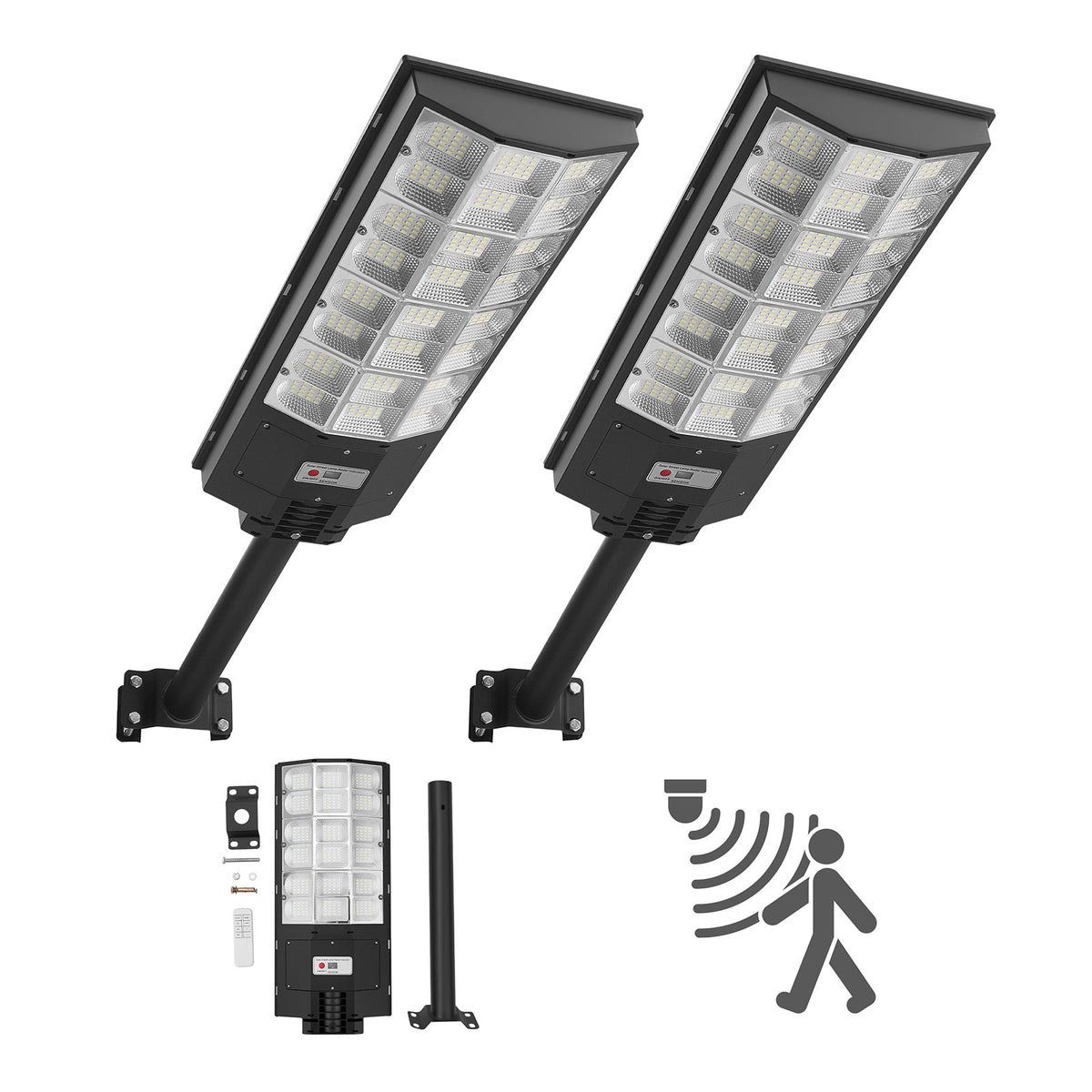 VEVOR saules ielu lampas 2 gab., 8000 W, 450 000 lm, LED āra prožektori ar kustības sensoru, krēslas–rītausmas režīms, IP67 ūdensizturība, apgaismojumam pagalmā un piebraucamajā ceļā - ZEMLETES.LV