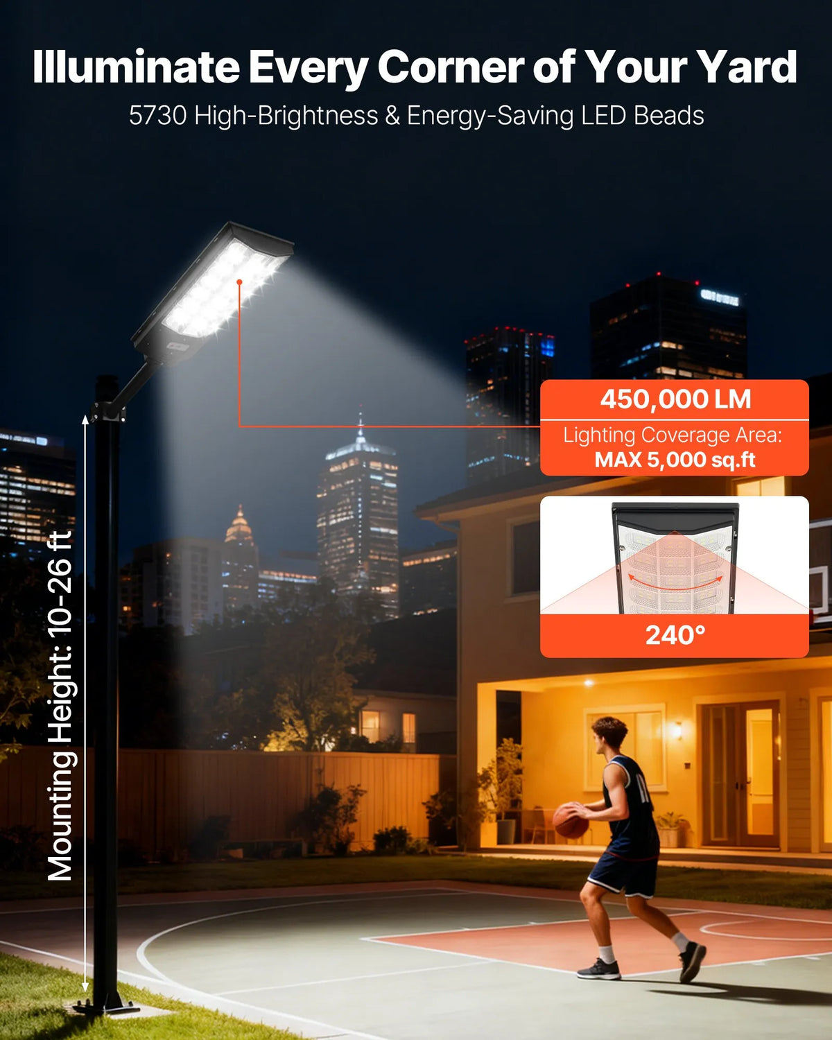VEVOR saules ielu lampas 3 gab., 8000 W, 450 000 lm, LED āra prožektori ar kustības sensoru, krēslas–rītausmas režīms, IP65 ūdensizturība, apgaismojumam pagalmā un piebraucamajā ceļā - ZEMLETES.LV