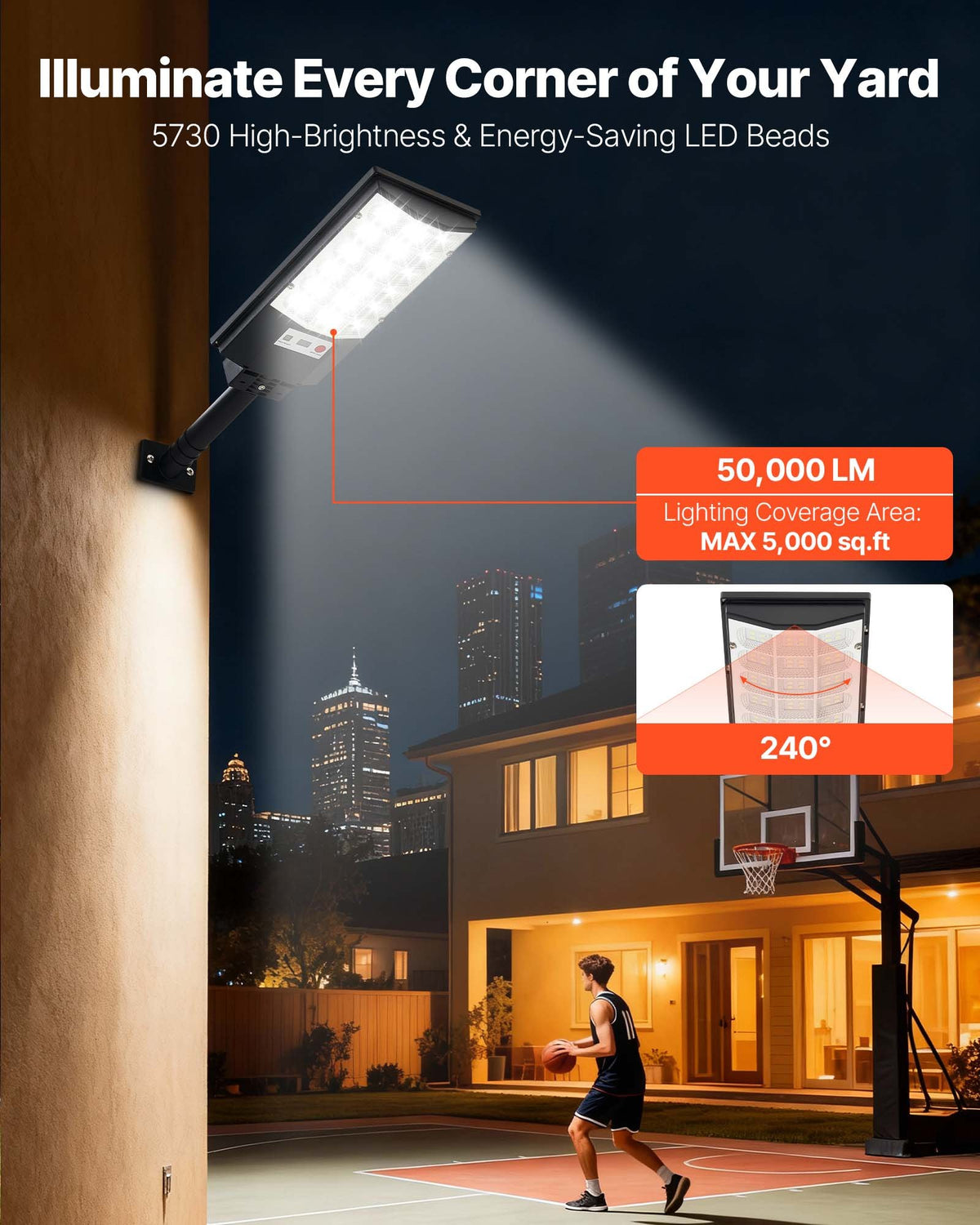 VEVOR saules ielu lampas 4 gab., 500 W, 50 000 lm, LED āra prožektori ar kustības sensoru, krēslas–rītausmas režīms, IP65 ūdensizturība, apgaismojumam pagalmā un piebraucamajā ceļā - ZEMLETES.LV