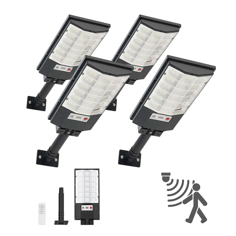 VEVOR saules ielu lampas 4 gab., 500 W, 50 000 lm, LED āra prožektori ar kustības sensoru, krēslas–rītausmas režīms, IP65 ūdensizturība, apgaismojumam pagalmā un piebraucamajā ceļā - ZEMLETES.LV