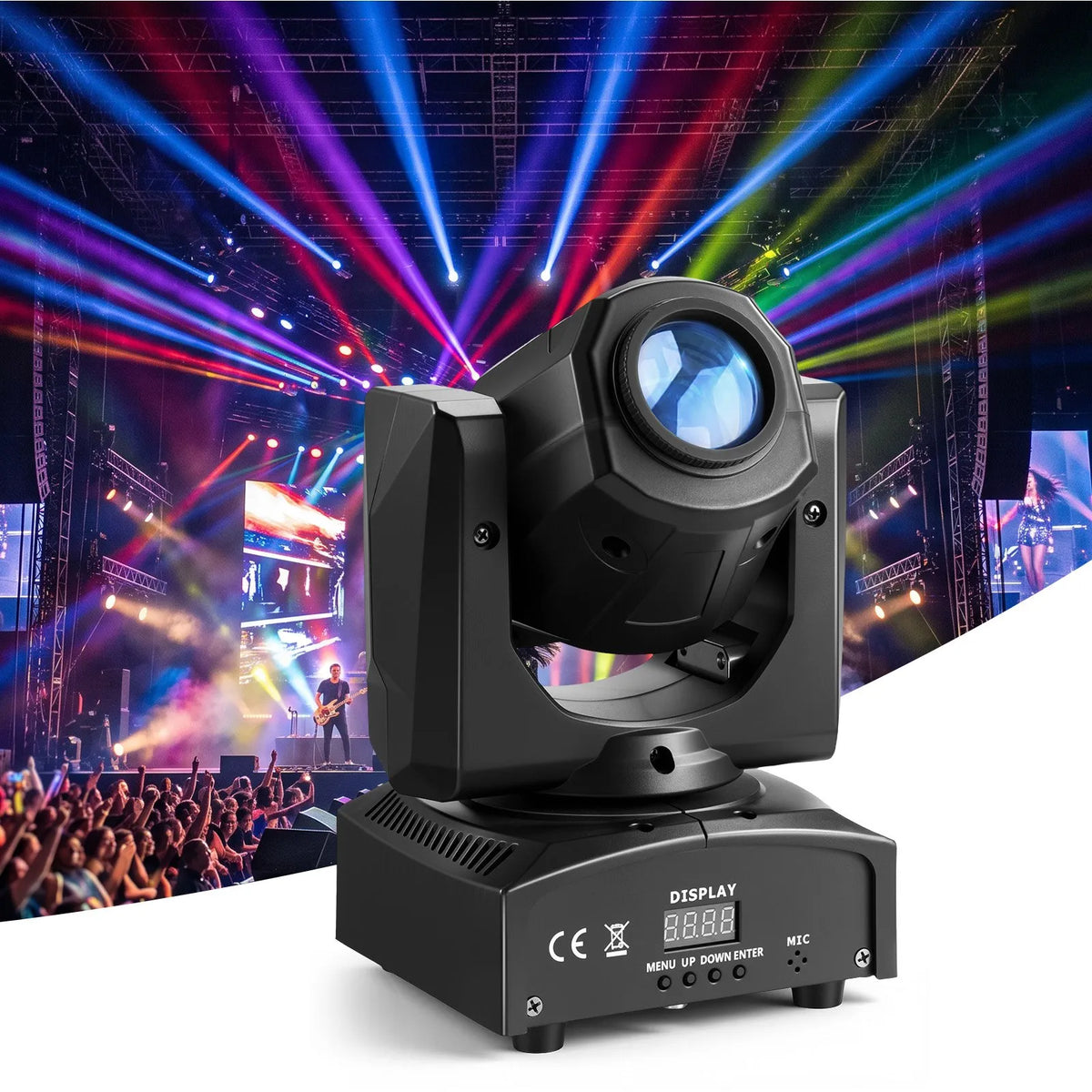 VEVOR LED kustīgās galvas skatuves gaismas, 2 gab., 30 W RGB, 8 gobo efekti un 8 krāsas, 540° panorāmas rotācija un 270° noliekšana, DMX512 un skaņas vadība, melnas