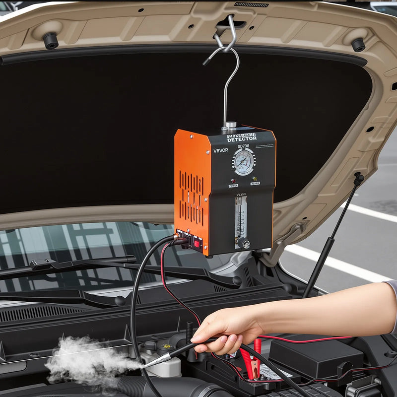 VEVOR automobiļu dūmu noplūdes detektors, DC 12 V, 65 W, EVAP diagnostika, iebūvēts gaisa sūknis, spiediena un plūsmas mērītājs, 2 režīmi, automašīnām, motocikliem, kravas auto, laivām un ATV