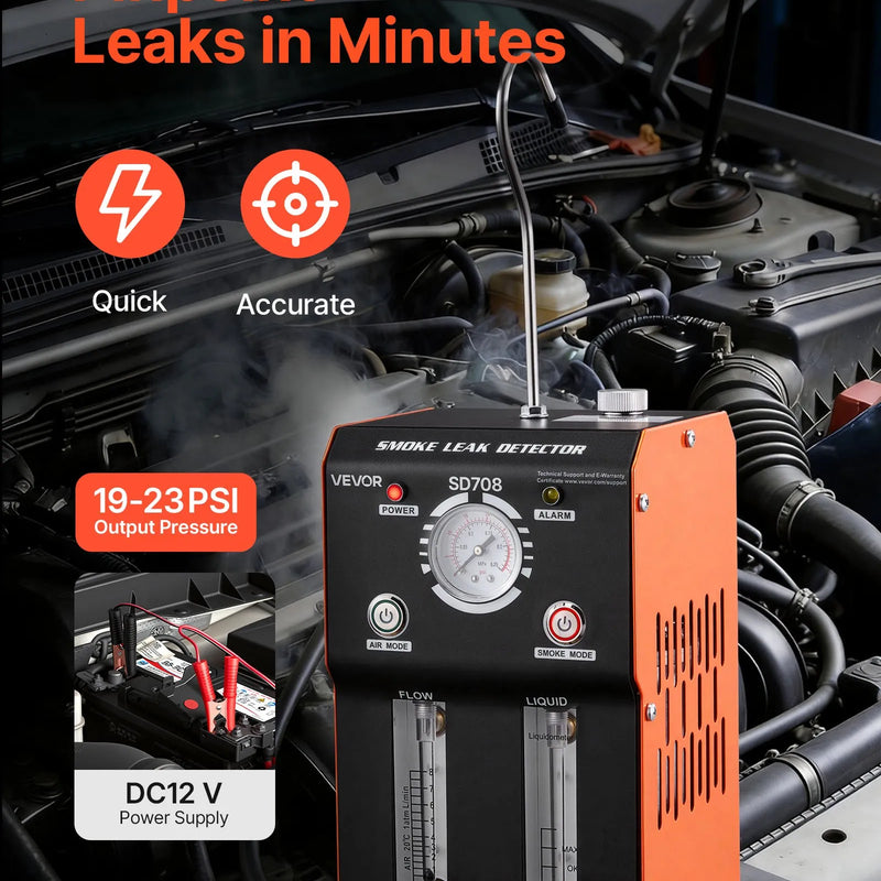 VEVOR automobiļu dūmu noplūdes detektors, DC 12 V, EVAP diagnostikas testeris, iebūvēts gaisa sūknis, spiediena mērītājs, plūsmas mērītājs, 2 režīmi, automašīnām, motocikliem, kravas auto un ATV