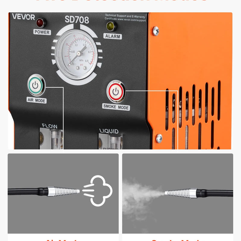 VEVOR automobiļu dūmu noplūdes detektors, DC 12 V, EVAP diagnostikas testeris, iebūvēts gaisa sūknis, spiediena mērītājs, plūsmas mērītājs, 2 režīmi, automašīnām, motocikliem, kravas auto un ATV