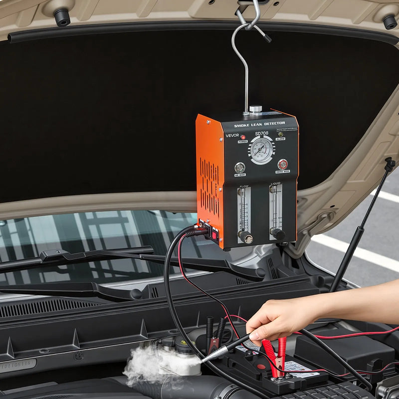 VEVOR automobiļu dūmu noplūdes detektors, DC 12 V, EVAP diagnostikas testeris, iebūvēts gaisa sūknis, spiediena mērītājs, plūsmas mērītājs, 2 režīmi, automašīnām, motocikliem, kravas auto un ATV