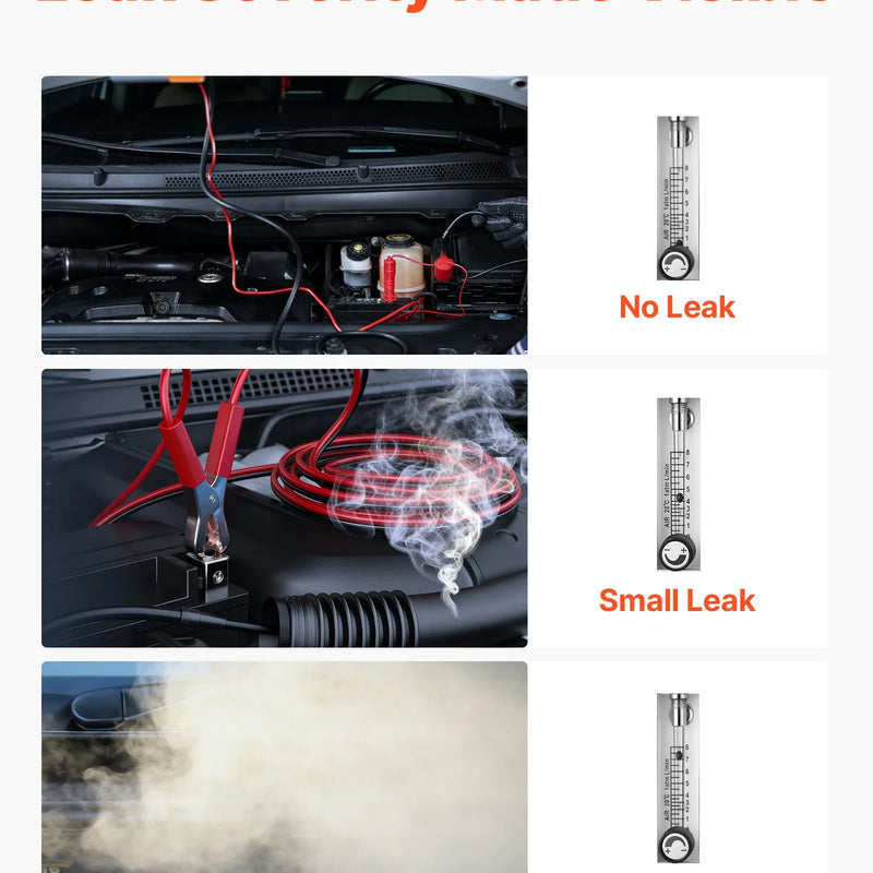 VEVOR automobiļu dūmu noplūdes detektors SD712, DC 12 V, 43 W, 1 PSI / 0,07 bar, 6–8 L/min, iebūvēts gaisa sūknis un plūsmas mērītājs, EVAP un vakuuma sistēmām