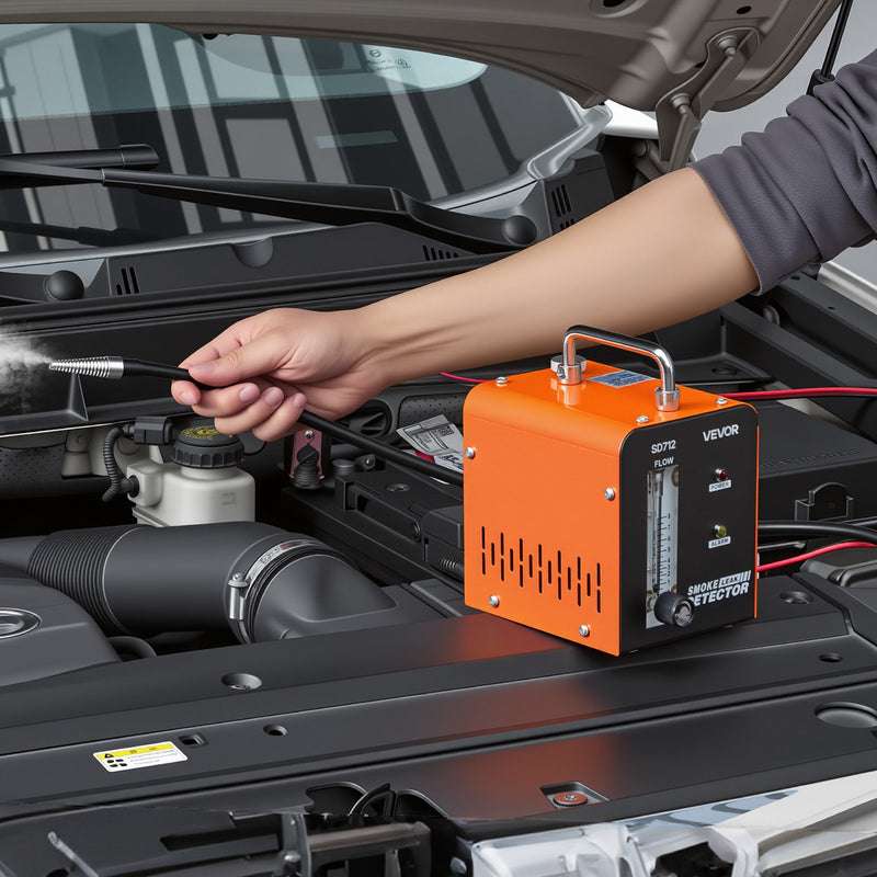 VEVOR automobiļu dūmu noplūdes detektors SD712, DC 12 V, 43 W, 1 PSI / 0,07 bar, 6–8 L/min, iebūvēts gaisa sūknis un plūsmas mērītājs, EVAP un vakuuma sistēmām