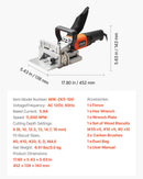 VEVOR lamellu savienotājs (biskvītu frēze), 5,9 A, lamellu savienotāja instrumentu komplekts ar 11 600 apgr./min 760 W motoru, 45° pozicionēšanas iedobe, cietmetāla asmens, koka lamellas, putekļu maiss, regulējams leņķis un dziļums, kokapstrādei