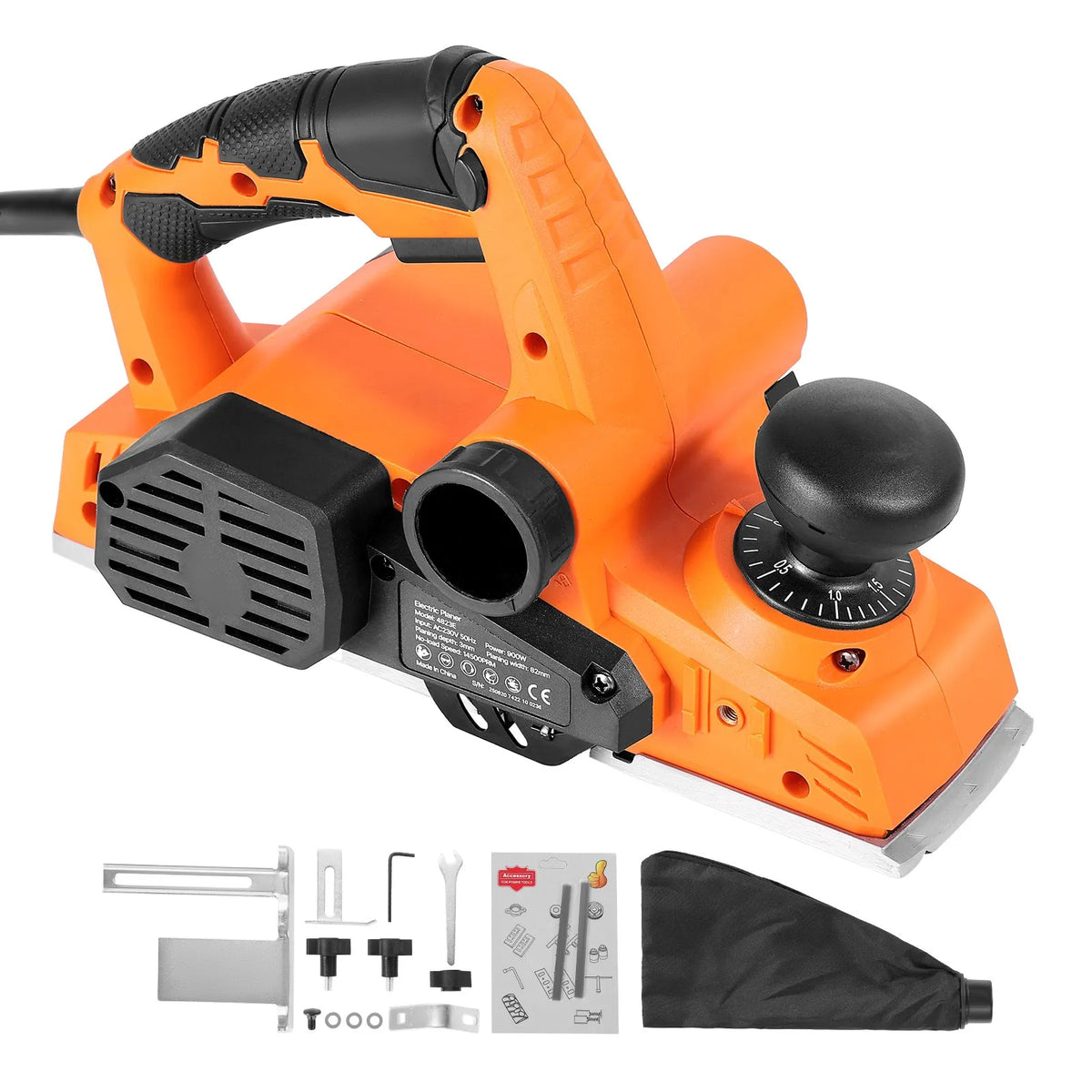 VEVOR Electric Hand Planer 82 mm, 900 W, 14,500 RPM, Adjustable Cutting Depth, 2 Blades
